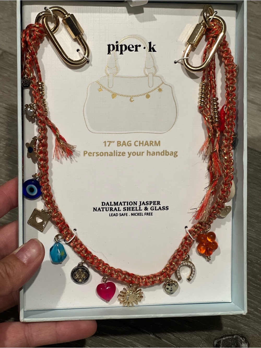 Piper Orange Braided Multi-Charm Bracelet with Mixed Glass & Shell Charms